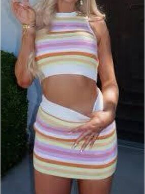 White Fox Set Slowing it Down Size Small Calypso Crop Top with NWT Mini Skirt